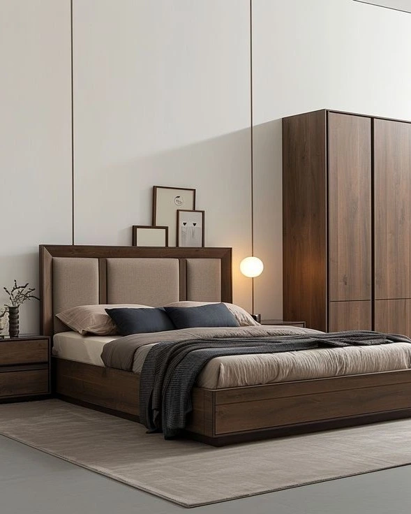 Classic solid wood bed frame setup